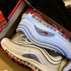 Nike White and Red Sneakers with Air Max Cushioning